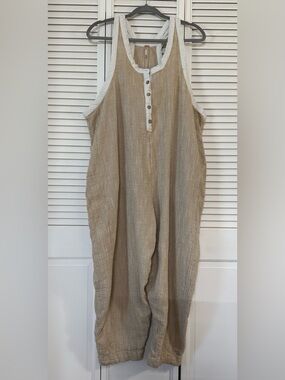 Free People Coastal Cruisin’ Jumpsuit Cotton Beige Sleeveless Button-Front S